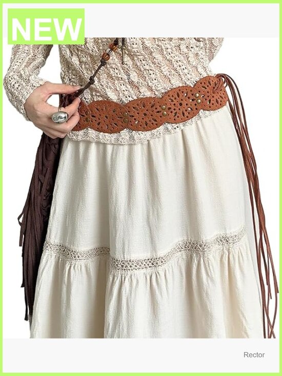 Accessories - Wide Boho PU Leather Belt with Tassel & Cutout